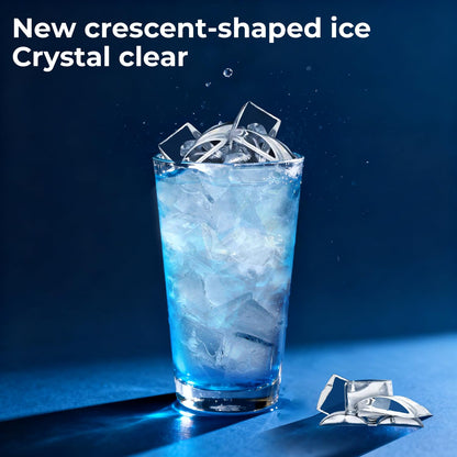 Kismile Crescent-Shaped Ice Maker Countertop, 16pcs in 10-15 Mins 26.5LB/Day, Self-Cleaning Portable Ice Machine with LED Display, Fast Ice Making for Seafood/Home/Office/Bar