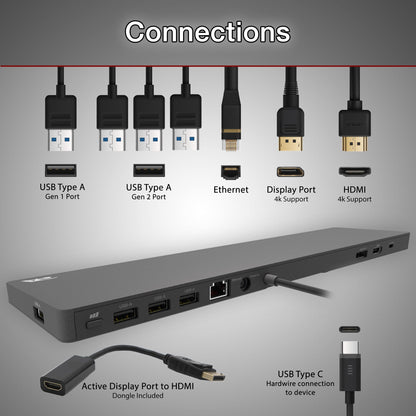 Cyber Acoustics Docking Station (DS-2000), 6 Pack – USB-C with 100W Power Delivery, Laptop Cooling, Dual 4K Monitor Displays, 4 USB-A Ports, Ethernet, Includes 6 Active DisplayPort to HDMI Adapters