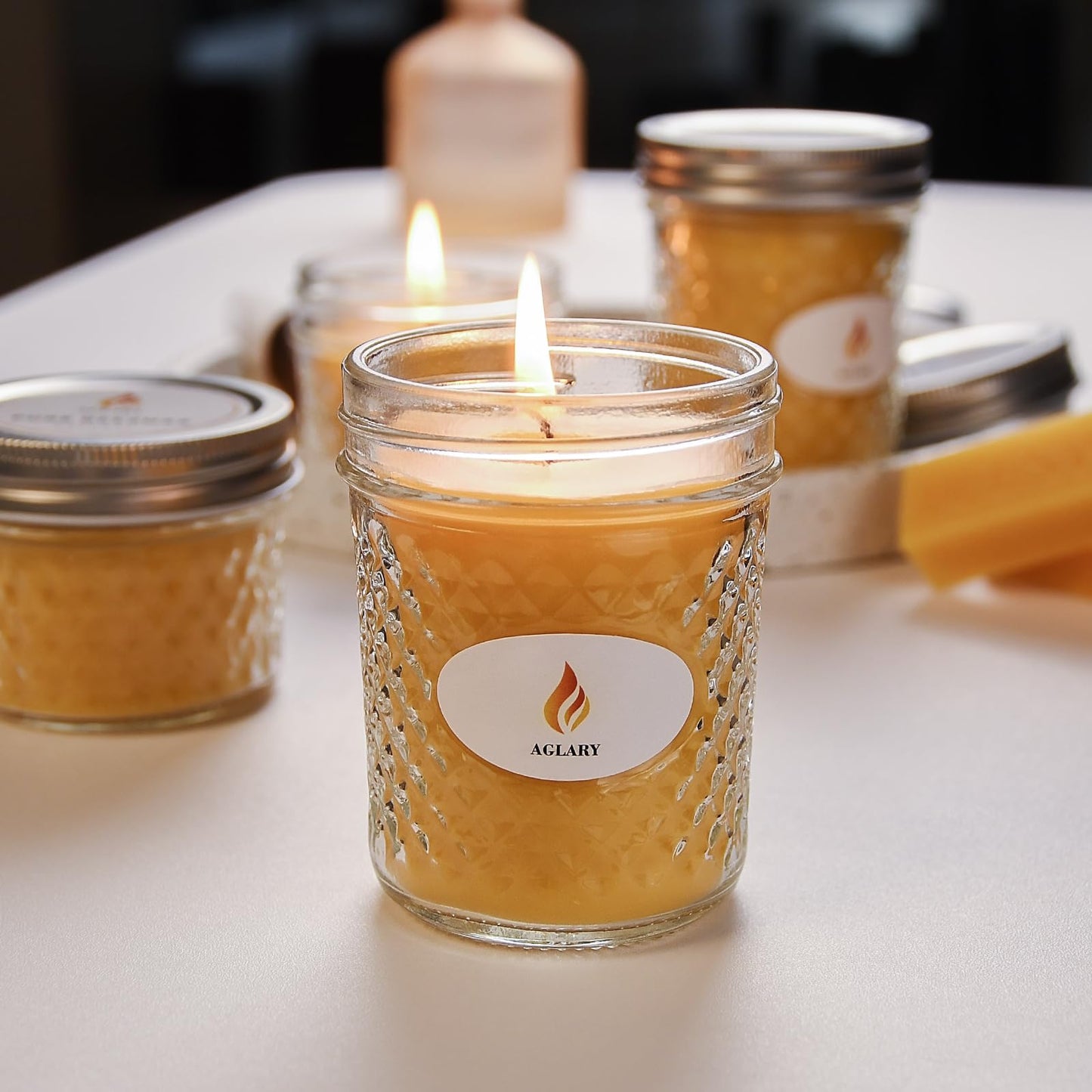 AGLARY Beeswax Candle in Glass, 5oz,Over 26H Burn Time, Elegant and Natural Home Lighting,Unscented Beeswax-Raw