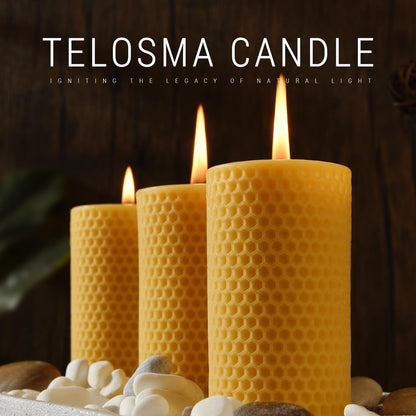 Honeycomb Natural Beeswax Pillar Candles - Pack of 2-100% Pure Beeswax Candles No Scent- for Emergency/Prayer/Relax (2inch Diameter, 4 inch Tall - Yellow)