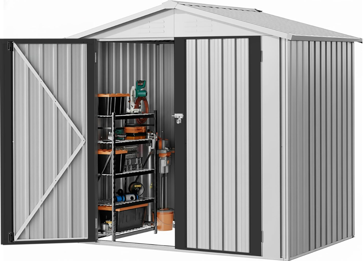 DWVO 6x4ft Outdoor Storage Shed, Lockable Metal Tool Storage Sheds, Waterproof Garden Sheds with Vents for Backyard, Patio, Garage, Lawn, White