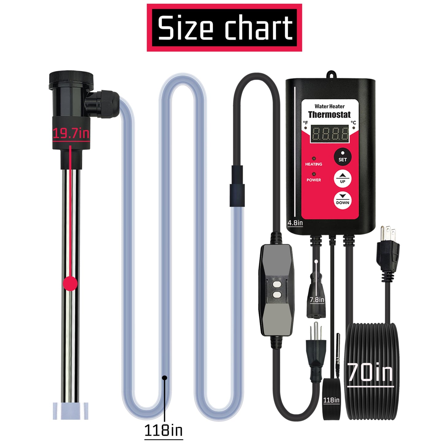 YLboyLIAN 3000W Titanium Immersion Water Heater Portable Electric Pool & Bathtub Fully Submersible Water Heater with GFCI, Temp Control for Hot Tub, Above Ground Pool, Baptistry, Above Ground Pool