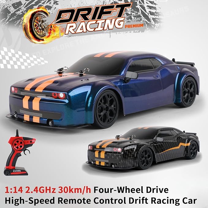 RC Drift Car 4 WD High Speed 30 KM/H Remote Control Car1:14 Scale Drifting Tires Racing Sport Toy 2.4GHz RC Racing Car with Cool Lighting for Adults