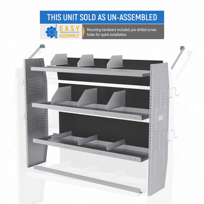 AA Products Inc. SH-4605 Steel Low/Mid/High Roof Van Shelving Storage System Fits Transit, GM, NV, Promaster, Sprinter and Metris, Contoured Shelving Unit, 52" W x 46" H x 13" D