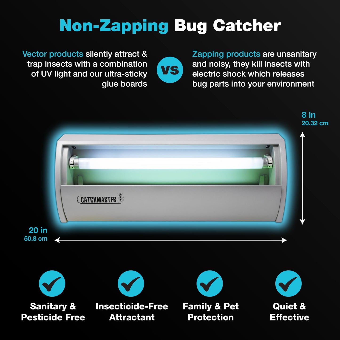 Catchmaster Pro Series Flying Insect Light Trap, Electric UV Light Fly Trap, Silent Adhesive Glue Board, Mosquito Gnat Killer Indoor, UV Lamp Bug Catcher, Pest Control for Home & Garage