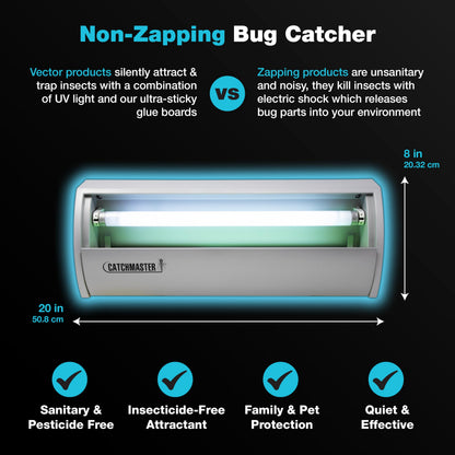 Catchmaster Pro Series Flying Insect Light Trap, Electric UV Light Fly Trap, Silent Adhesive Glue Board, Mosquito Gnat Killer Indoor, UV Lamp Bug Catcher, Pest Control for Home & Garage