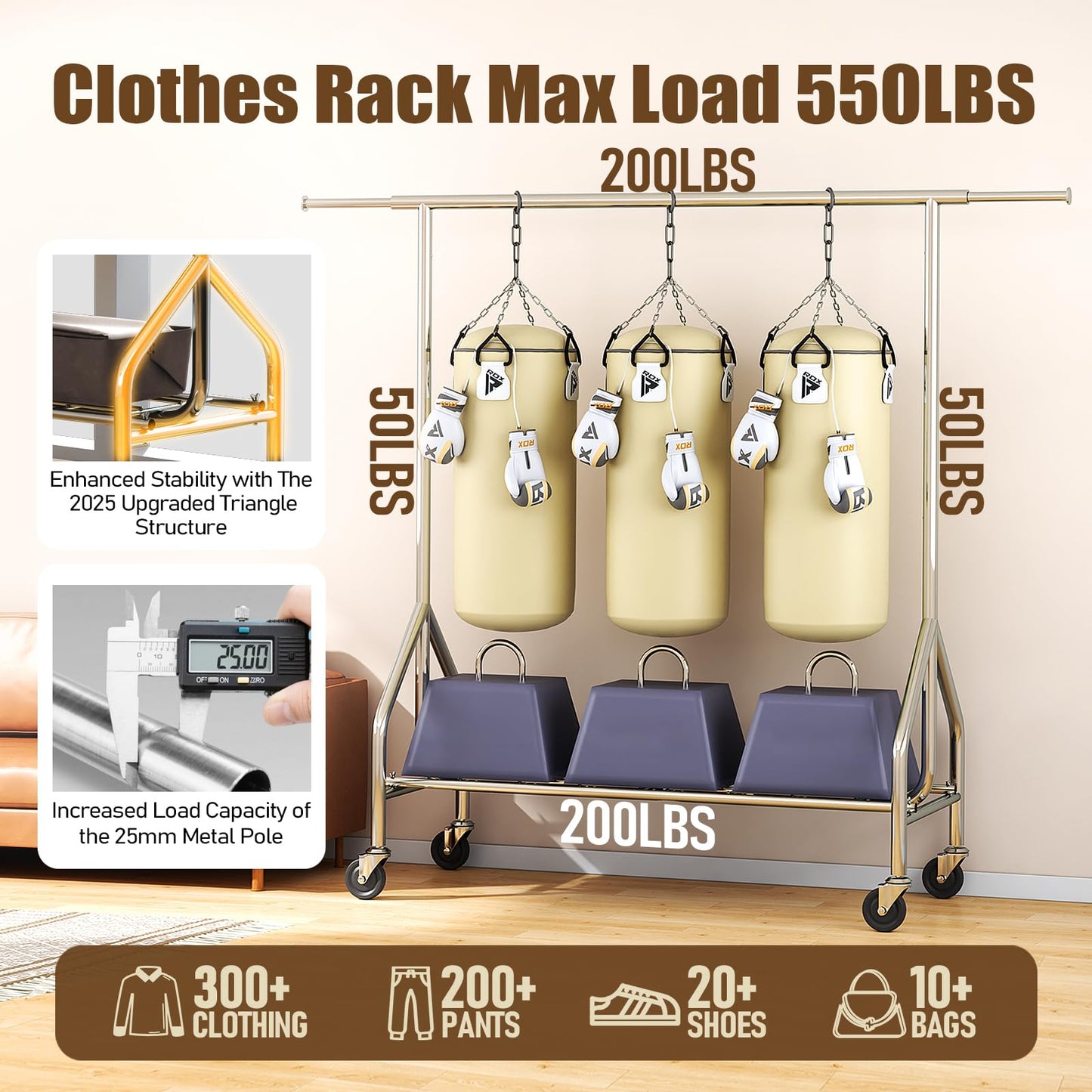 Okmeilnk Heavy Duty Clothes Rack Load 500 LBS,Clothes Clothing Racks for Hanging Clothes with Lockable Wheels & Stable Shelves, Rolling Garment Wardrobe Portable Closet Rack,Sliver