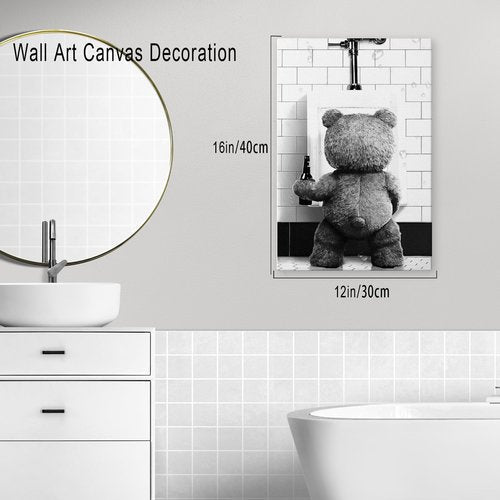 DIHSIEG Canvas Wall Art - Funny Bathroom Print Poster | Vintage Floral Design, 12x16 Inches