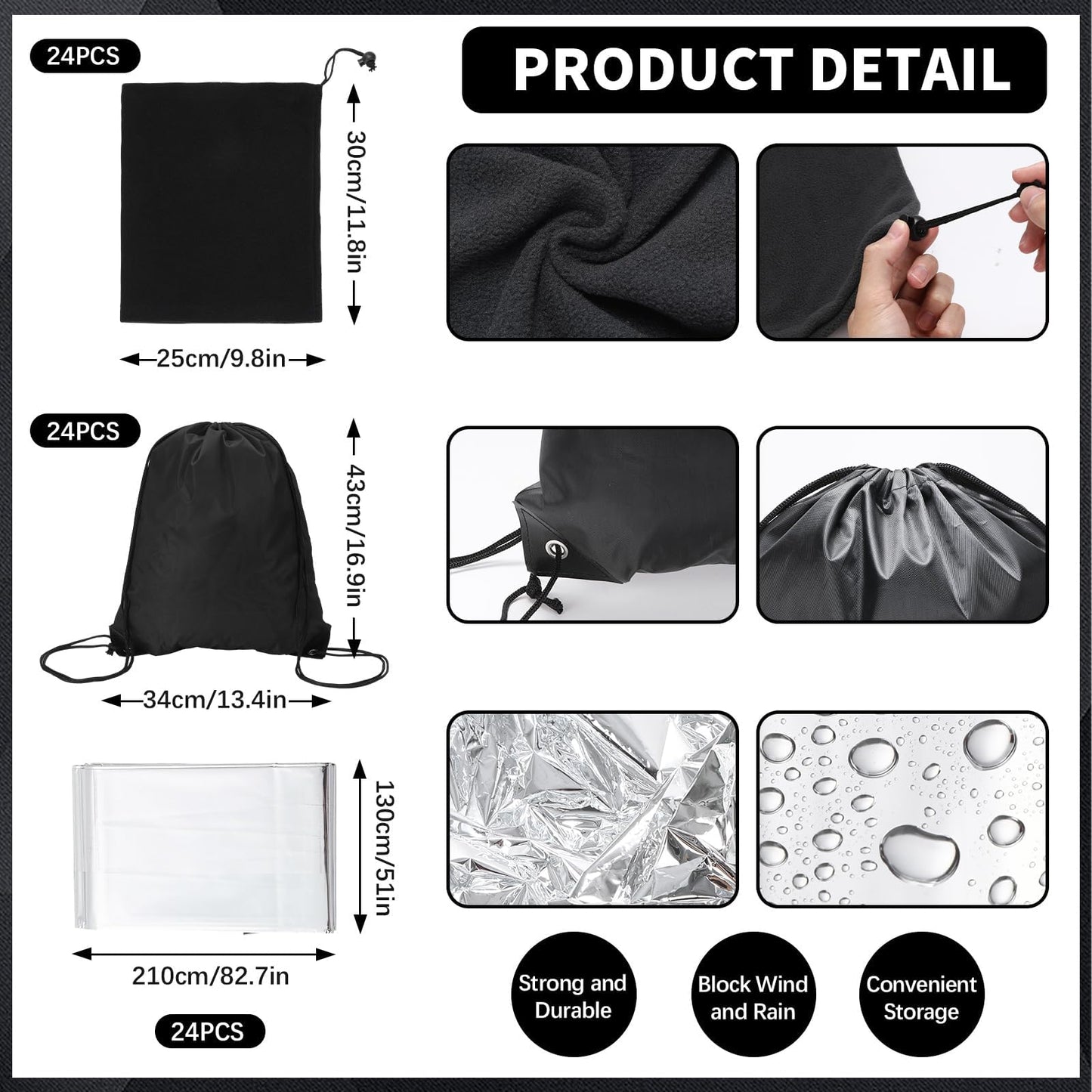 144 Pcs Homeless Care Package Supplies Bulk Winter Beanie Hats Emergency Blankets Sock Gloves Scarf Unisex Draw String Bag Winter Gloves, Scarves, Hats for Charity Church Donation Black