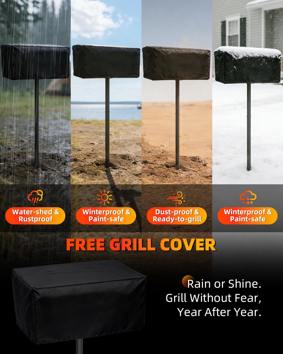 Charcoal Grill, Park Style Charcoal Grill, 30" x 17" Heavy Duty BBQ Grill Charcoal, Adjustable Single Post Barbeque Grill for Camping, Outdoor Cooking, Backyard, Patio, Camp Grilling Barbecues Cookout