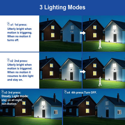 EMANER Motion Lights Solar Powered, Outdoor Flood Lights Stay On or Motion On/Off, Dusk to Dawn Security Solar Light, Covers up to 40ft Distance Landscape Spotlights for Garden Backyard Path, 8-Pack