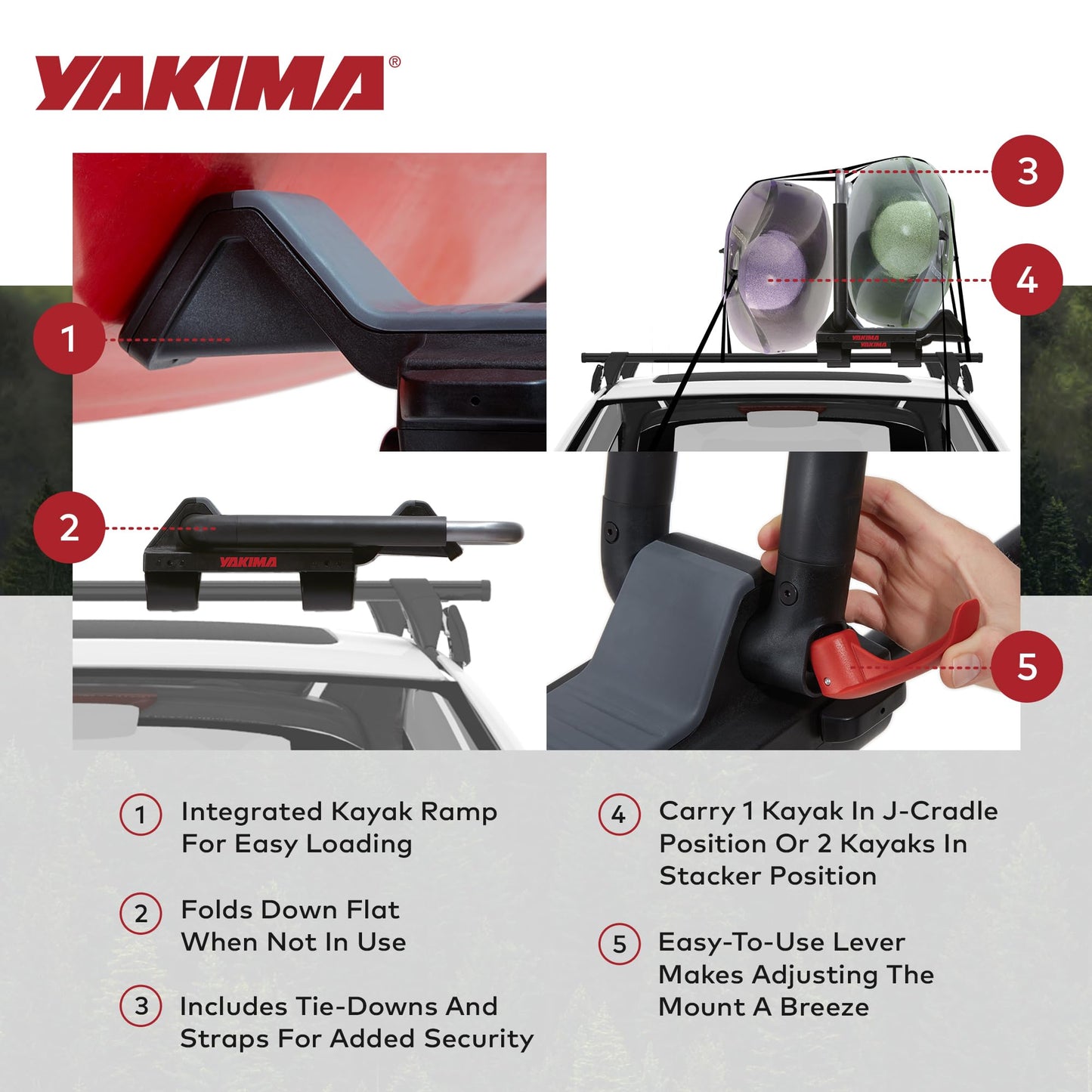 Yakima JayLow J-Cradle Rooftop Kayak Mount for 1 or 2 Kayaks – Car Roof Rack Carrier for Round, Square, Factory or Aerodynamic Crossbars, Holds 1 Boat Up to 80 Pounds or 2 Boats Up to 110 Pounds Total