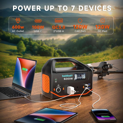 Portable Power Station 600W 293Wh Camping Lithium Battery, Portable Generator for Home Use Emergency Power Station Backup Travel Outdoor 100W PD & 110V Pure Sine Wave AC Outlet
