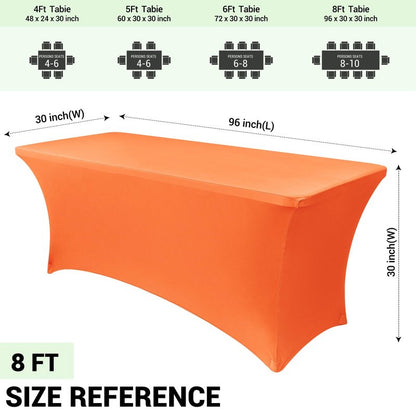 Obstal 8Ft Stretch Spandex Table Cover for Standard Folding Tables - 2 Pack Universal Rectangular Fitted Tablecloth for Party, Banquet, Events, Trade Show (Orange, 96L x 30W x 30H Inches)