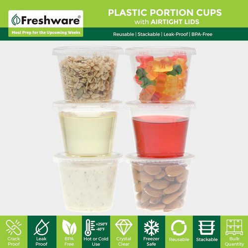 Freshware Portion Cups with Lids - 5.5 Ounce Souffle Cups for Sauces, Snacks, and Dressings | 100 Sets