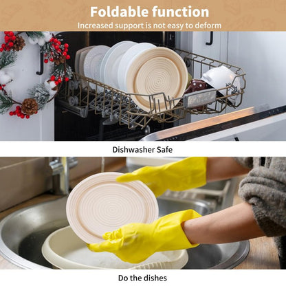 2Pcs Silicone Banneton Bread Proofing Baskets, 10" Oval & 9" Round Foldable Non-Stick Dough Proofing Bowl Containers-BPA Free, Optimum Sourdough Bread Baking Supplies(Beige)