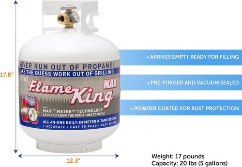 Flame King YSN230 20LB Steel Propane Tank Cylinder - Overflow Protection & Built-In Gauge for Grills & BBQs