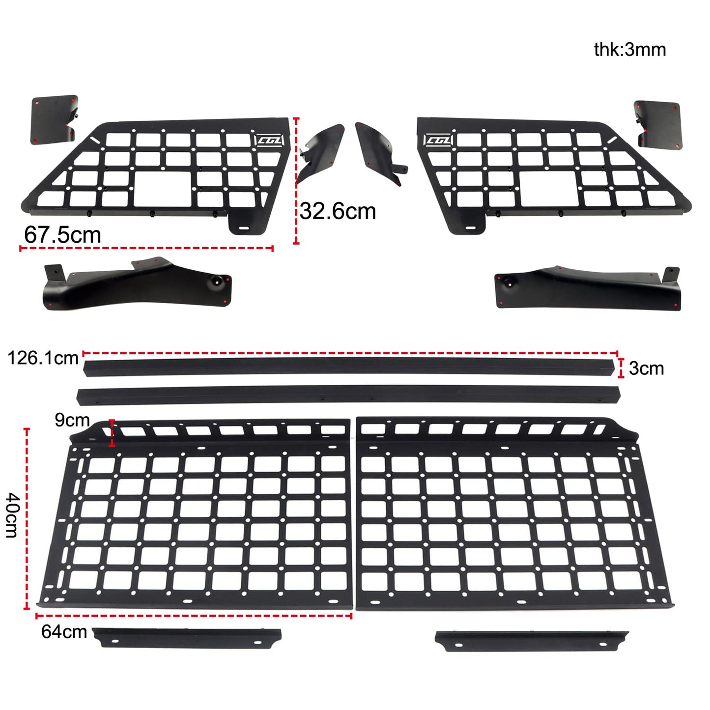 2020-2024 for Ford Explorer Modular Storage Panel Shelf Modification Molle Panel Rear Trunk Debris Rack Storage Carrier Trunk Organizer Kit Black Aluminum Alloy