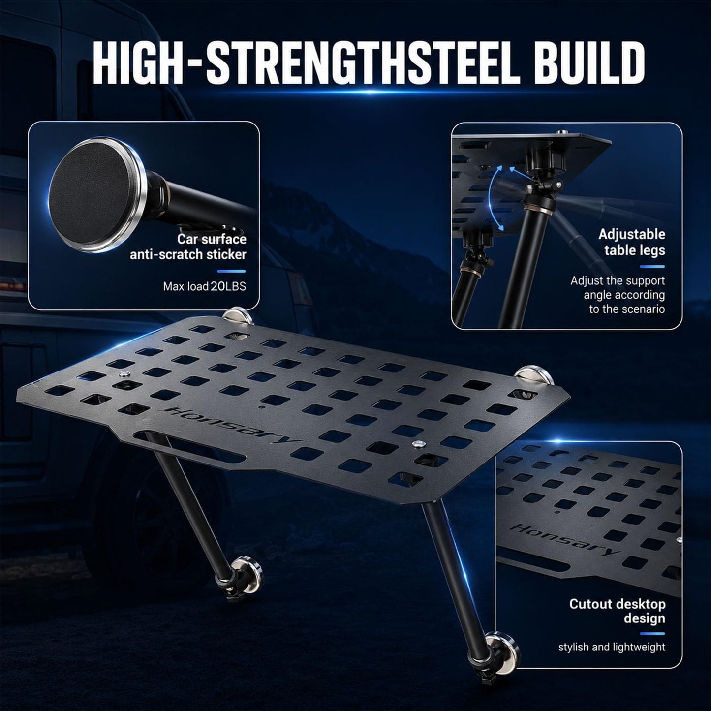 Magnetic Car Body Table for Rv Camping, Foldable Outdoor Overland Magnetic Table with Alloy Steel Panel Two Support Legs Quick Install No-Drill Fit for Car, Truck, Overland, Camping & Picnic,Anti-Rust