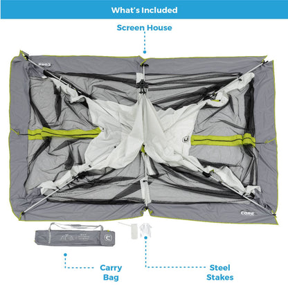 CORE 12'x10' Instant Screen House | Folding and Portable Large Pop Up Canopy Shelter with Included Carry Bag | Perfect for Family Camping, Outdoor, Picnic, Backyards, BBQ, Tailgate, Patio and Party