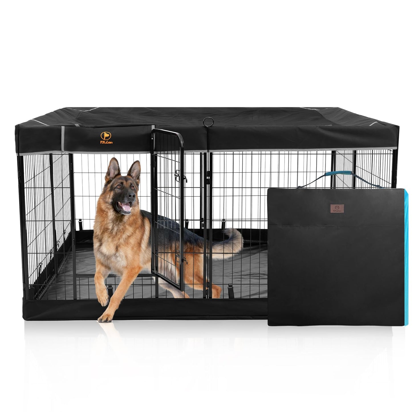 PJYuCien Dog Playpen Plus Storage Bag, 31.3" H 8 Panels Puppy Pen with Square Bottom & Top Cover, Heavy Duty Dog Fence for Camping