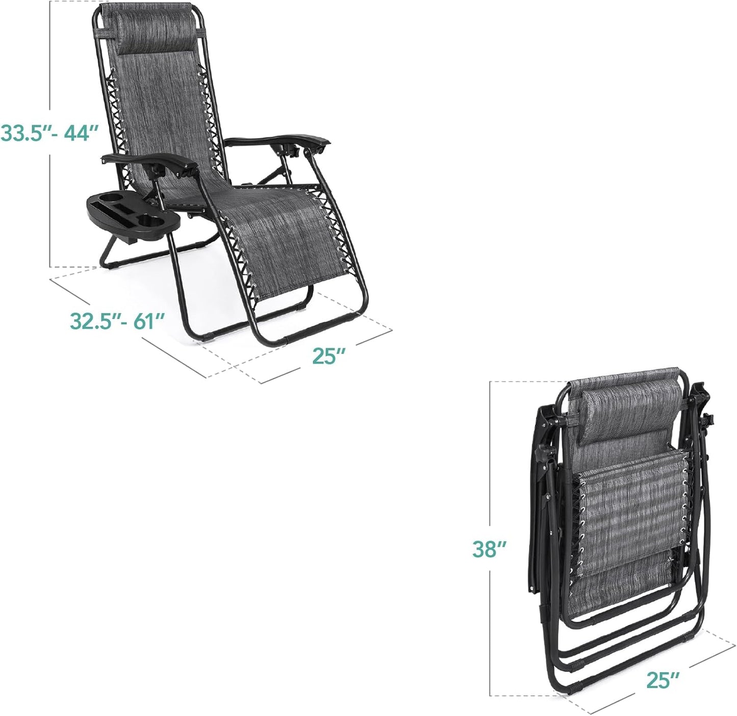 Best Choice Products Adjustable Steel Mesh Zero Gravity Lounge Chair Recliners - Gray, 2-Pack with Pillows & Cup Holders
