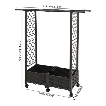 TFCFL Planter with Trellis Raised Garden Beds,Trellis Planter Self-Watering Box with Wheels,Outdoor Vegetable Flower Privacy Planter Box for Backyard Balcony Patio