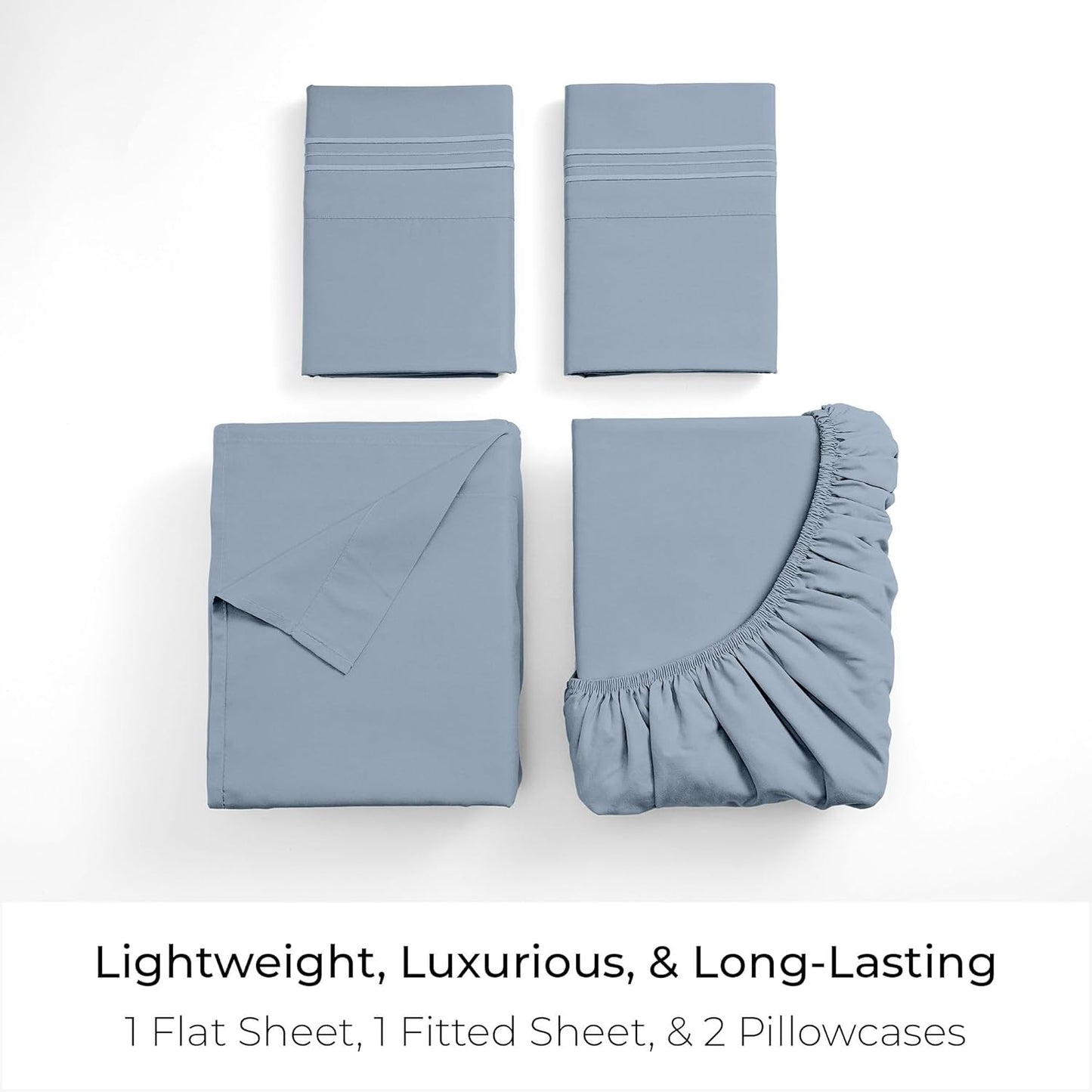 Mellanni California King Sheets Set | 4-Piece Hotel Luxury Bedding - Extra Soft, Cooling, Wrinkle-Resistant (Cal King, Blue Hydrangea)