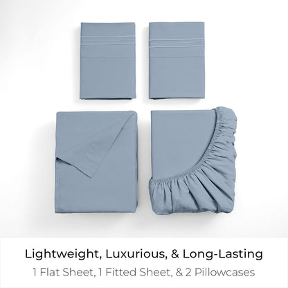 Mellanni California King Sheets Set | 4-Piece Hotel Luxury Bedding - Extra Soft, Cooling, Wrinkle-Resistant (Cal King, Blue Hydrangea)