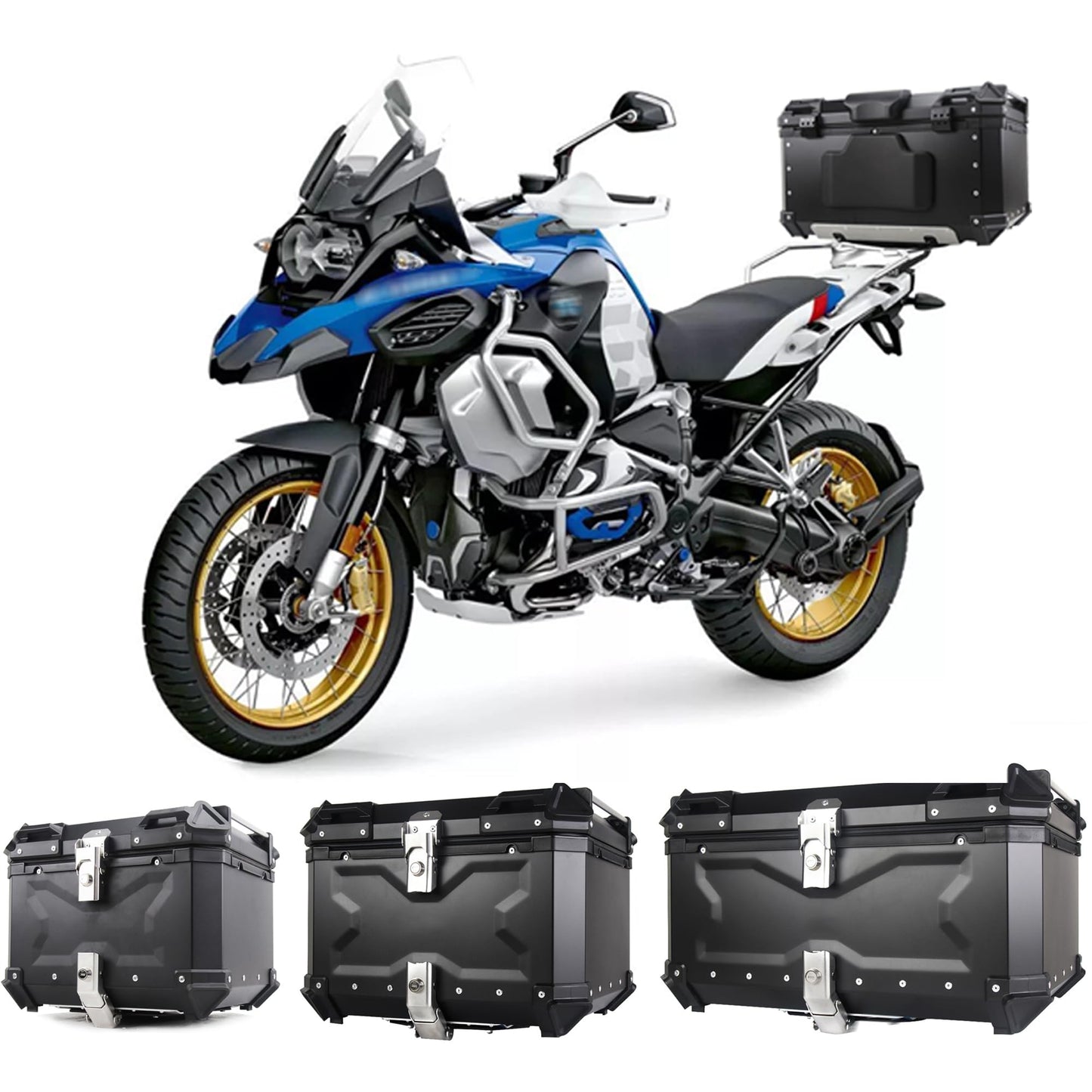 iproods 45L Motorcycle Top Case, Aluminum Alloy Universal Motorcycle Tail Box with Backrest ＆ Phone Mount Holder, Dual-key Storage Luggage Trunk (Black, 45L)