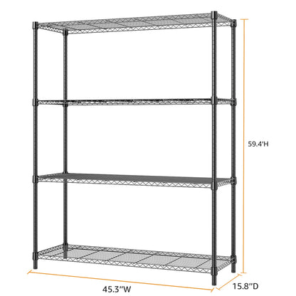 M MZG 1400 lbs 4 Tier Storage Rack Metal Wire Shelving Unit, Storage Standing Household Shelf Organizer for Kitchen Pantry Closet Garage Basement Utility Room, Black 15.8" D x 45.3" W x 59.4" H