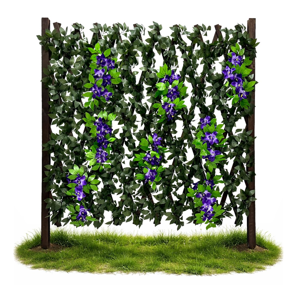 86 York Expandable Wooden Privacy Fence with Artificial Flowers & Greenery, In-Ground Decorative Outdoor Privacy Screen to Hide AC Units & Trash Cans, Garden & Yard Decor Panel