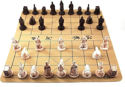 Traditional Chinese Xiangqi Portable Chess SetTravel Board Game Set with Resin Chess Pieces and Leather Chessboard