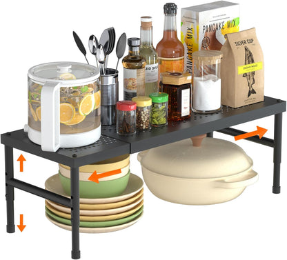 Skiennix Expandable Adjustable Kitchen Organizer - Heavy Duty Spice Rack & Counter Shelf for Cabinets