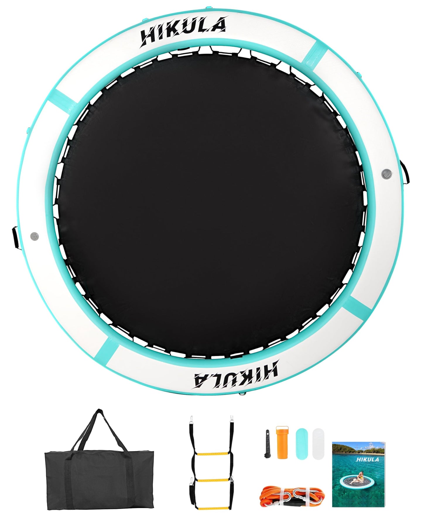 Inflatable Round Floating Ring - Water Hammock Dock, Sunmmer Mat Raft Platform, Heavy Duty Floats for Lake and Beach with Water Ladder and Cup Holder,Green-White/10FT