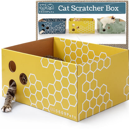 5609PETS Heavy Duty Cardboard Cat Scratcher Box with Refillable Double-Sided Cat Scratching Board for Indoor Cats