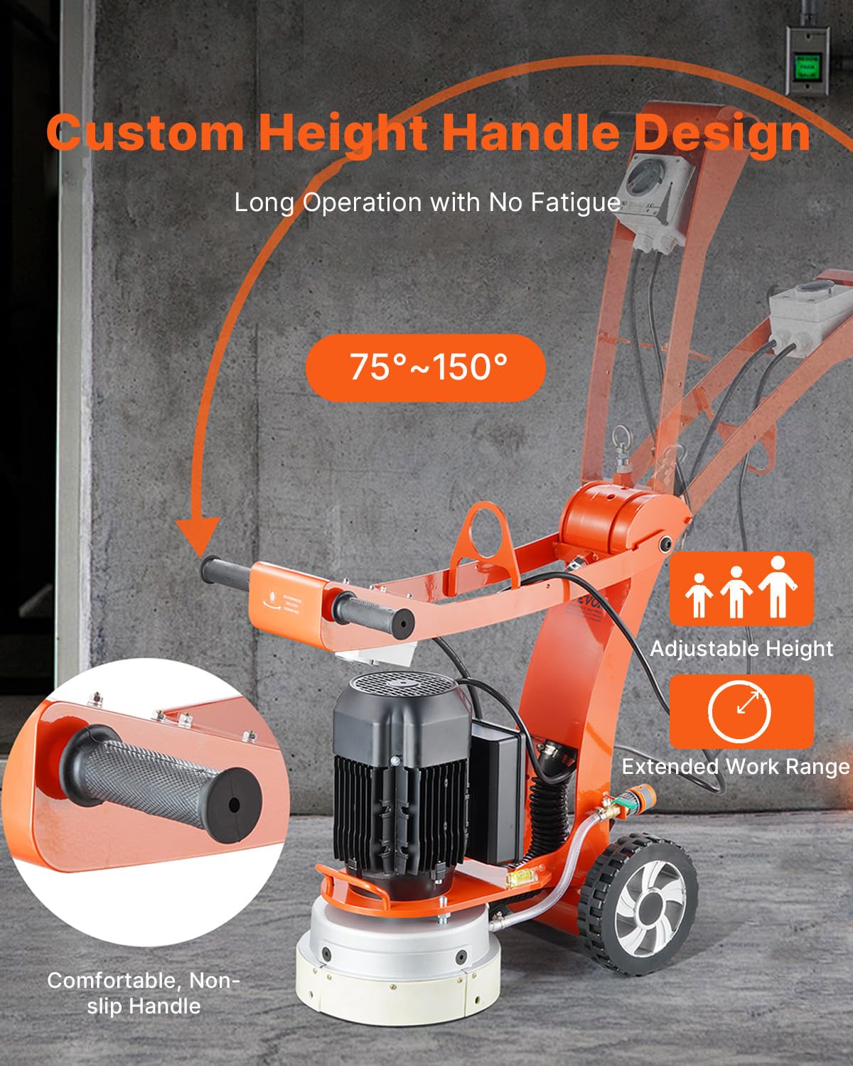 VEVOR 10-Inch Electric Concrete Floor Grinder, 1.7HP Walk-Behind Polisher, 1300W, 1720RPM Brushless Motor