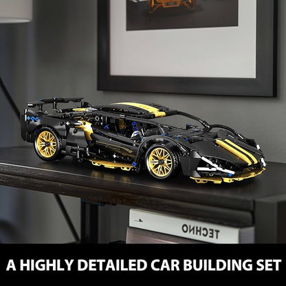 GEVINST Collectible Sports Race Cars Building Set Model Car Kits for Boys 8-12 and up Adults 1:14 Scale Black Gold Supercar Gifts (1309 PCS)