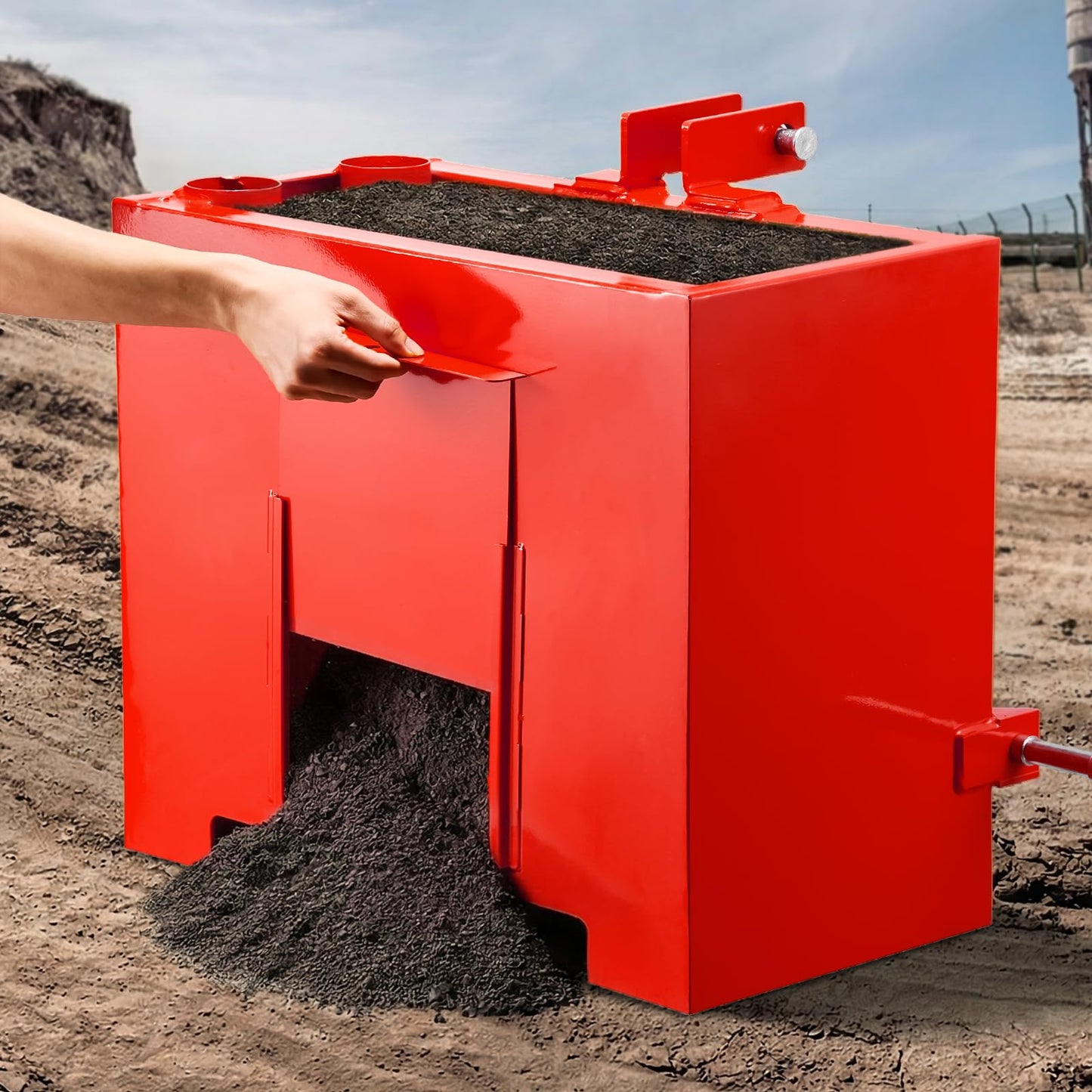 VEVOR Ballast Box, 3-Point Category 1 Tractor Ballast of 800 lbs Capacity, with Standard 2 Inch Hitch Receiver, Heavy-Duty Steel 3.2 ft³ Large Volume Durable Loader Attachment with Sliding Door, Red