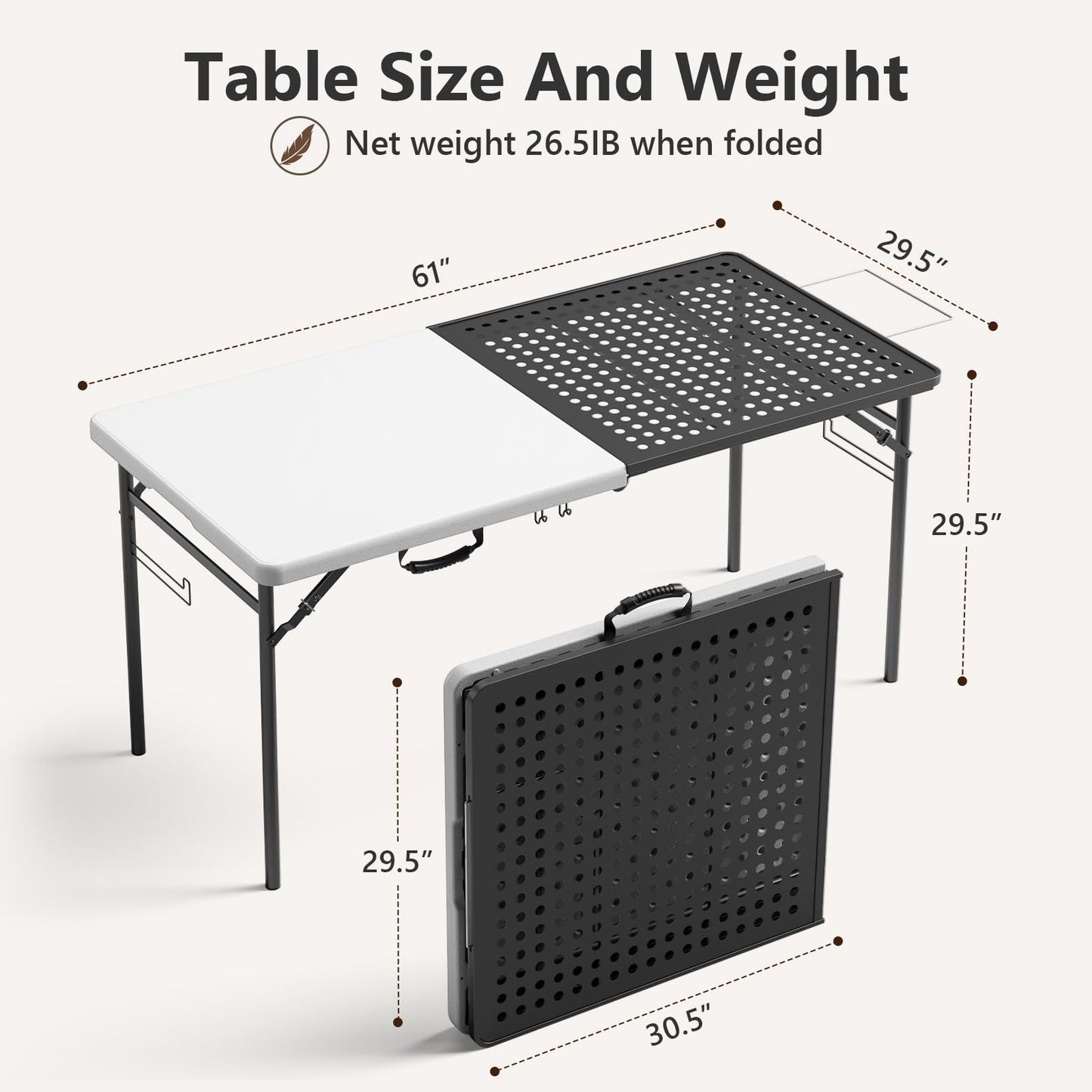 2 Pack 5ft Folding Table for Picnic Camping, Portable Outdoor Table with Metal Grid Grilling Surface, Heavy Duty Foldable Table for Cook Prep,Suitable for Camping, Backyard, Patio and Beach.