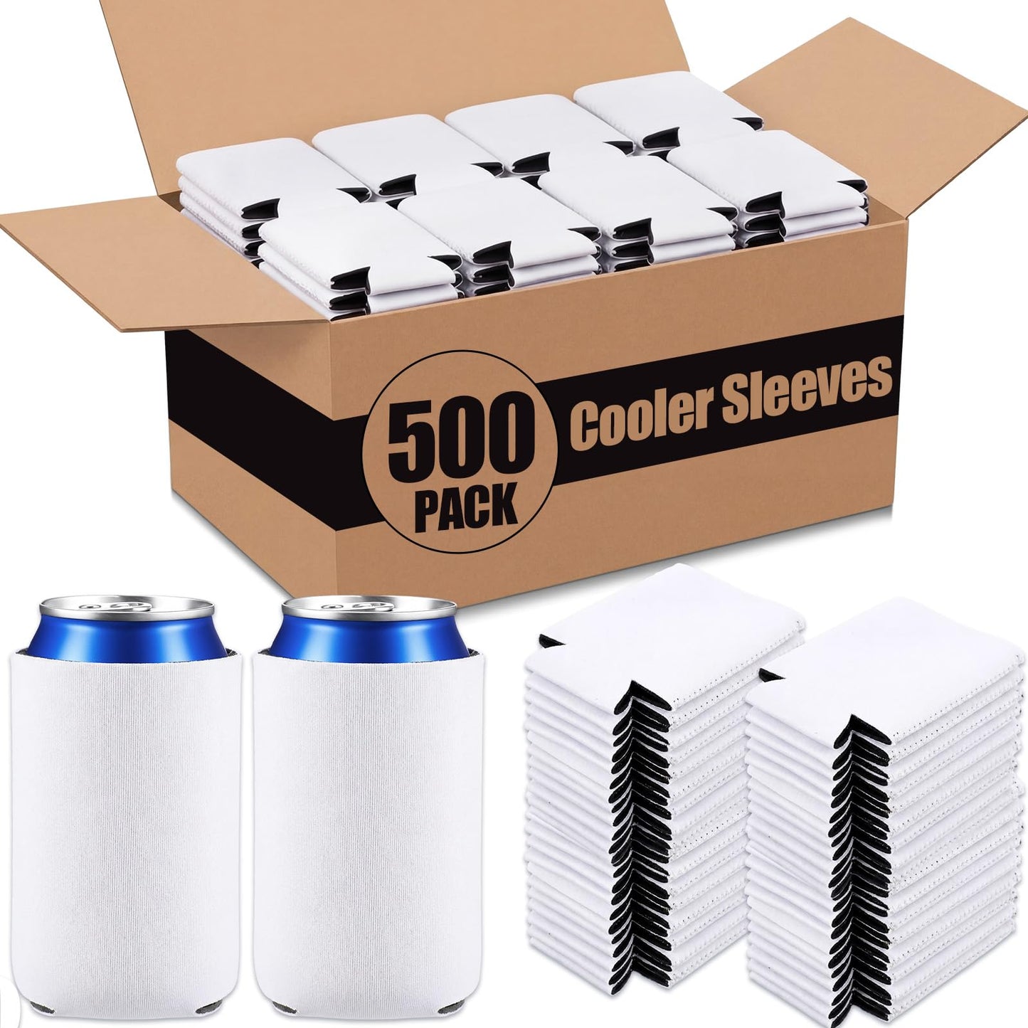 Umigy 500 Pcs Can Coolers Sleeves Bulk, Insulated Neoprene Beer Cooler Drink Sleeves Blank Sublimation Cover Universal Fit 12 Oz Cans DIY for Events Parties BBQ Gifts (White)