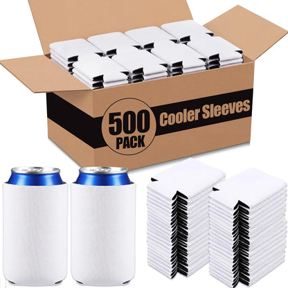 Umigy 500 Pcs Can Coolers Sleeves Bulk, Insulated Neoprene Beer Cooler Drink Sleeves Blank Sublimation Cover Universal Fit 12 Oz Cans DIY for Events Parties BBQ Gifts (White)