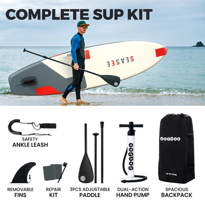 Seaseesup 11ft Inflatable Stand Up Paddle Board for Adults, Lightweight iSUP 33" Wide Stable Design,Anti-Slip EVA Deck, All Accessories Included,Lakes,Rivers,Coastal Paddling (Energy Red)