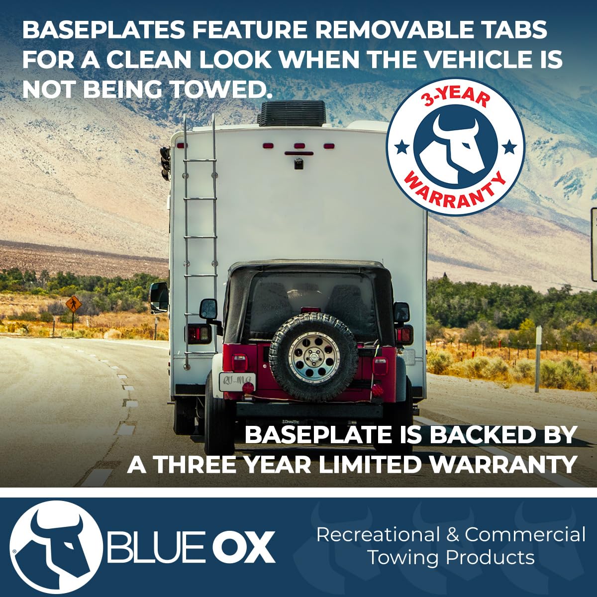 Blue Ox BX1126 Base Plate 2007-2018 Wrangler/Wrangler Unlimited JK, All Models with Standard Bumper (No JL) | Straightforward Installation | Seamless Look
