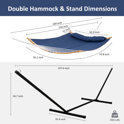 SUNCREAT Heavy Duty Double Hammock and Stand, Extra Large Hammock Carrying Bag with Zipper, Outdoor Hammock with Stand and Storage Bag