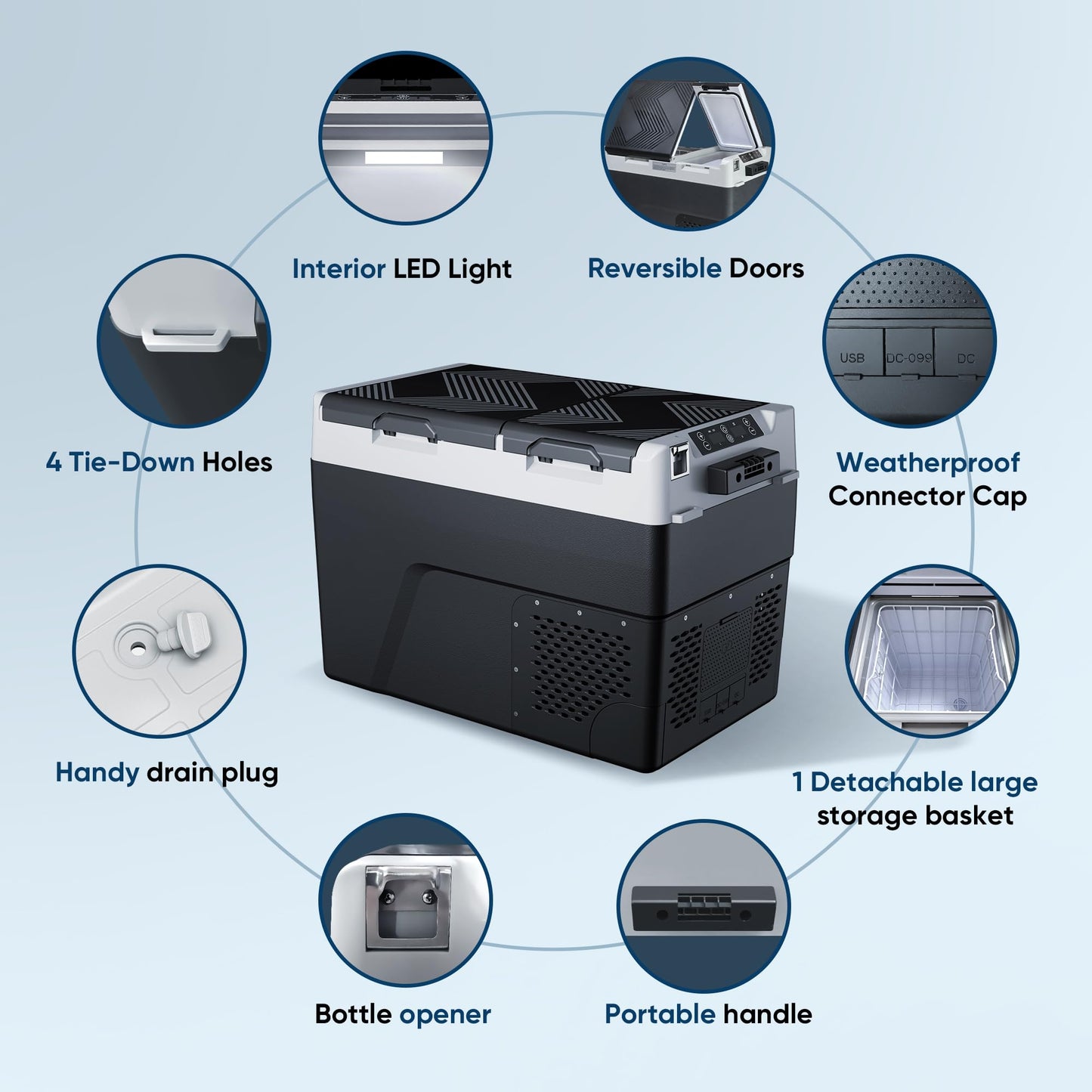 Feelfunn 12 Volt Refrigerator Car Fridge - 61QT(58L) Dual Zone Electric Cooler, Car Refrigerator -4℉~68℉, Portable Refrigerator 12/24V DC 100-240V AC, Portable Freezer for Travel Camping RV Home