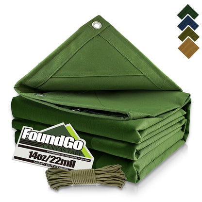 FoundGo Canvas Tarp 20x24ft Heavy Duty Waterresistant Tarps with Grommets, UV Resistant, 22 Mil Tarpaulin,14 oz Durable Cloth Covers for Car, Roof, Boat, Camp, Canopy, Woodpile with Ropes-Green