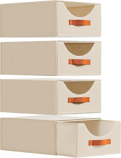 Homsorout Closet Organizers - Large Fabric Storage Bins with Drawers | 4-Pack Beige for Bedroom & Living Room