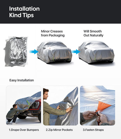 Wigoo Ford F150 F250 F350 F450 Truck Car Cover Accessories 2015-2026, Waterproof All Weather Outdoor Full Pickup Cover, Windproof UV Rain Snow Dust Protection, Door Zipper, Reflective Safety Strips