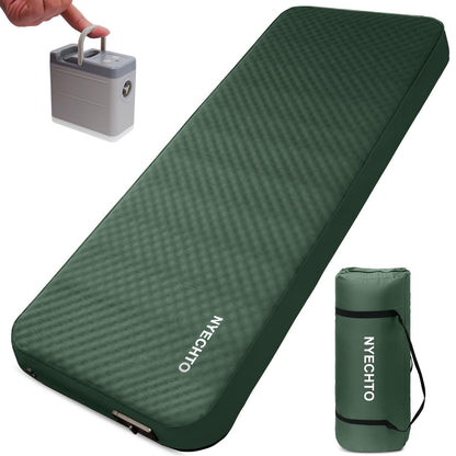 NYECHTO Self Inflating Sleeping Pad for Camping, 4" Extra-Thick Memory Foam Camping Mattress with Electric Pump, Fast Inflate & Deflate,9.5 R-Value Insulated Camping Pad for Car Travel Tent Cot, Green